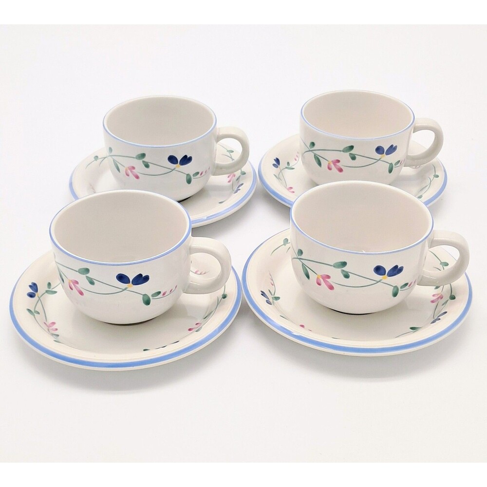 Vintage Hearthside Allegro Stoneware Tea Coffee Cups & Saucers Set of 4